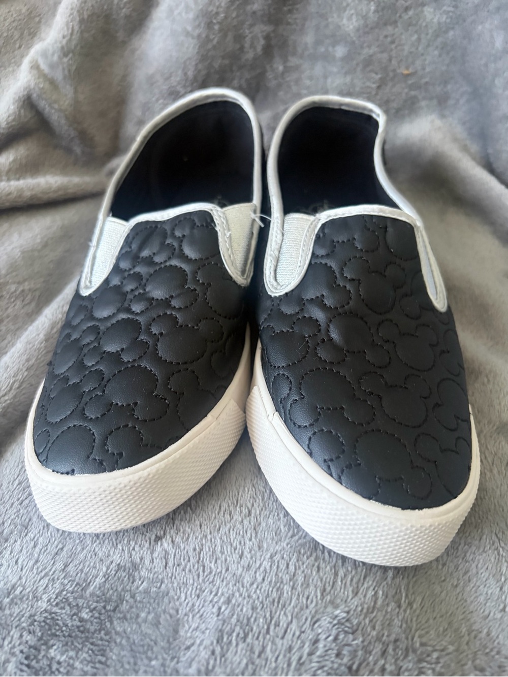 Disney Black Quilted Slip-On Sneakers with White Sole 7 NWT